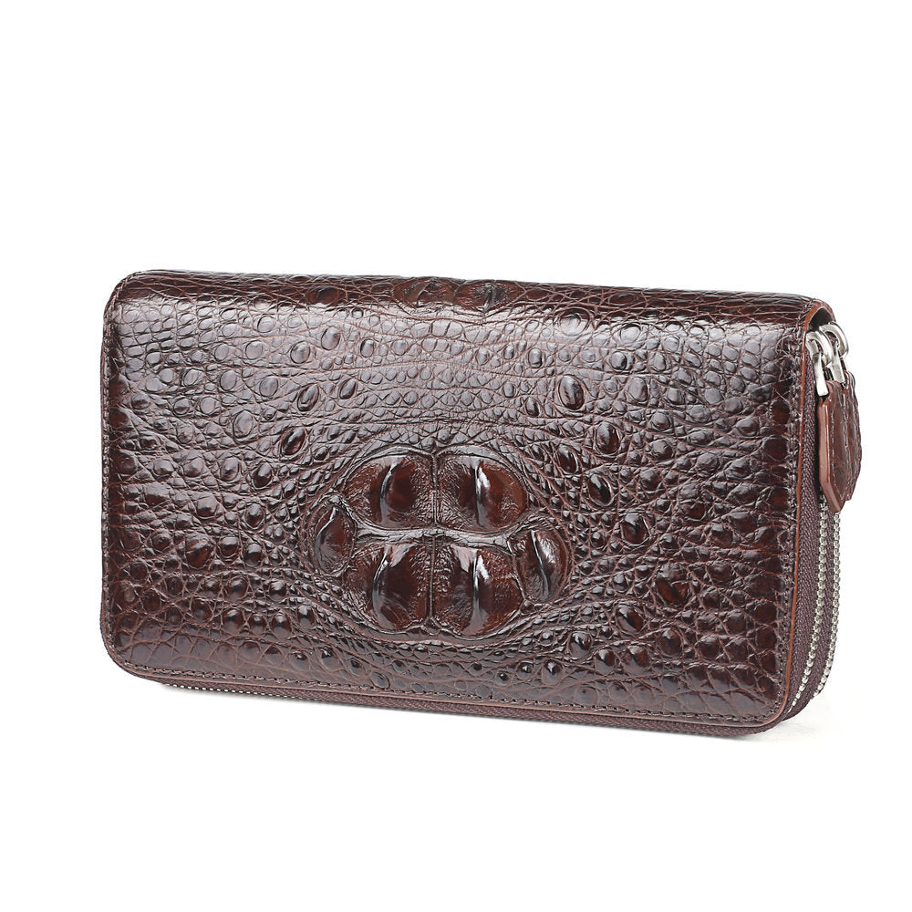Taiwanese Crocodile Skin Genuine Leather Long Wallet Double Zipper Business Casual Large Capacity Handbag Wallet