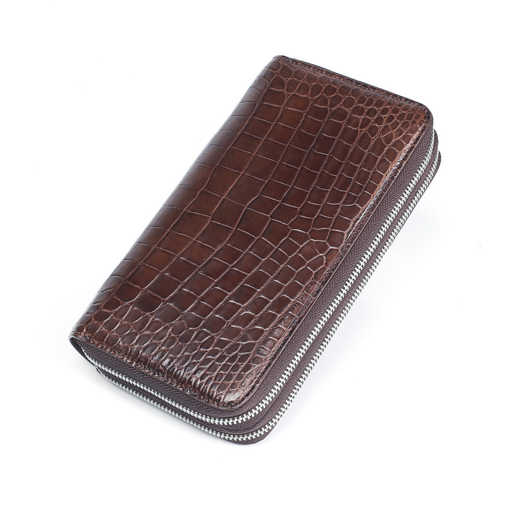 Siamese Crocodile Skin Long Wallet Men's Large Capacity Zipper Genuine Leather Wallet Business Casual Handbag