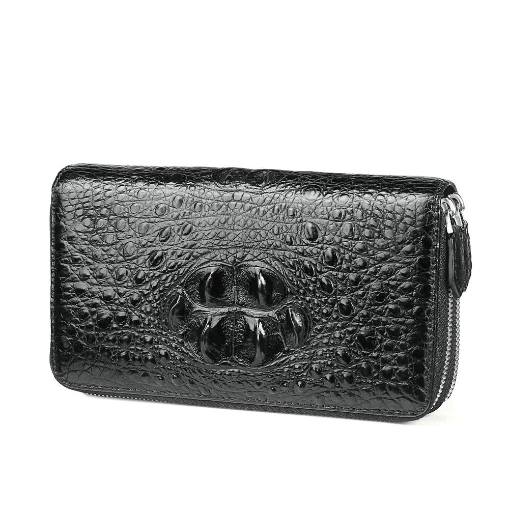 Taiwanese Crocodile Skin Genuine Leather Long Wallet Double Zipper Business Casual Large Capacity Handbag Wallet