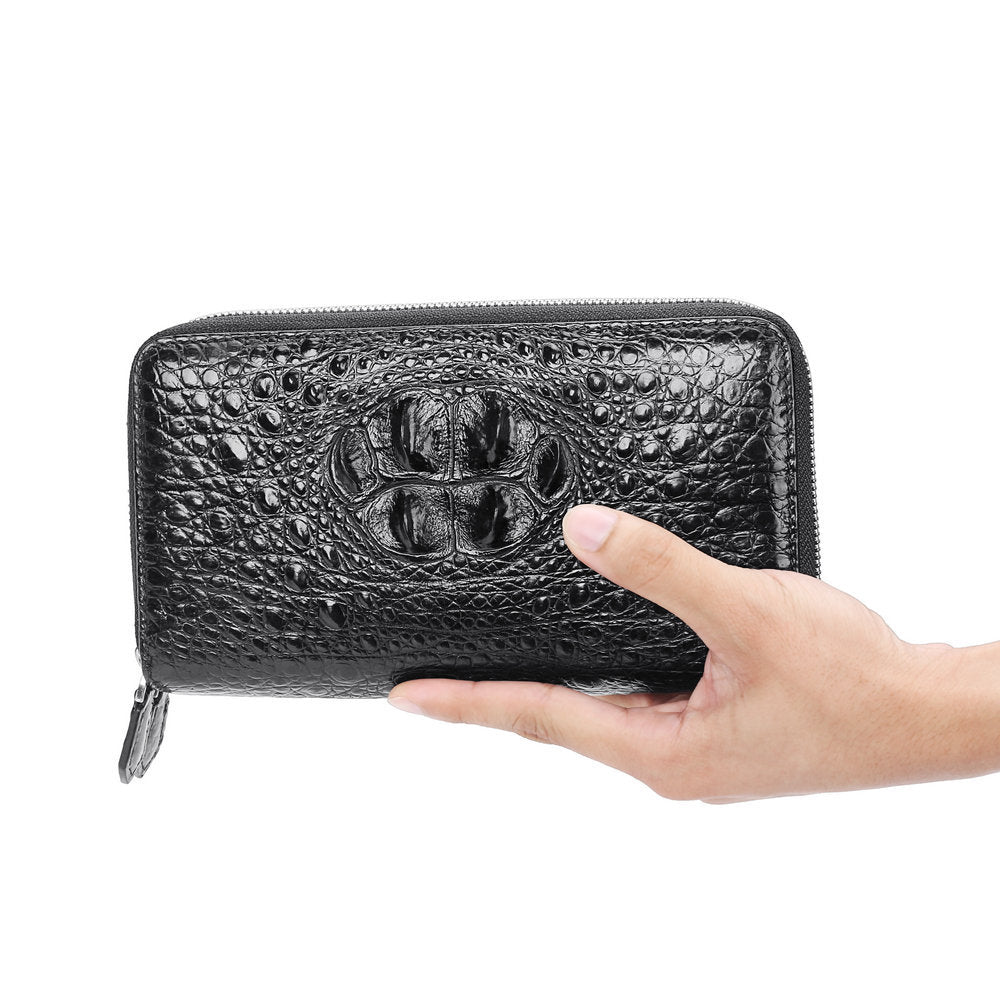 Taiwanese Crocodile Skin Genuine Leather Long Wallet Double Zipper Business Casual Large Capacity Handbag Wallet