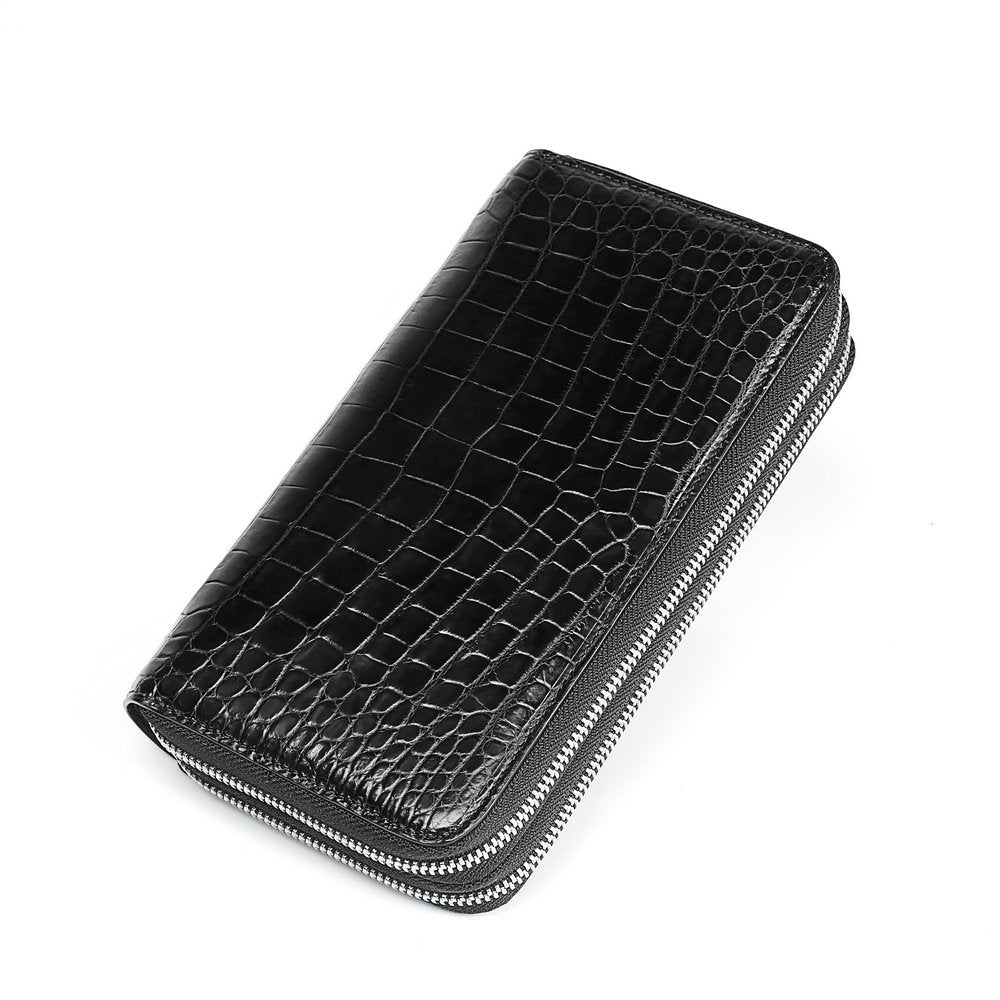 Siamese Crocodile Skin Long Wallet Men's Large Capacity Zipper Genuine Leather Wallet Business Casual Handbag