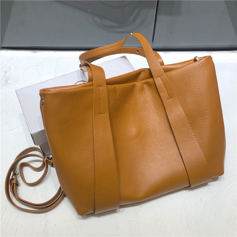 Zipper bag casual shoulder bag large capacity cowhide ladies bag genuine leather tote bag diagonal shoulder bag