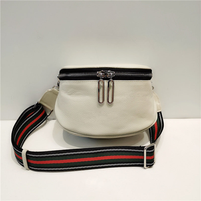 Zipper Genuine Leather Women Bag Trend Fashionable Body Bag Cowhide Women Bag Soft Side Shoulder Bag