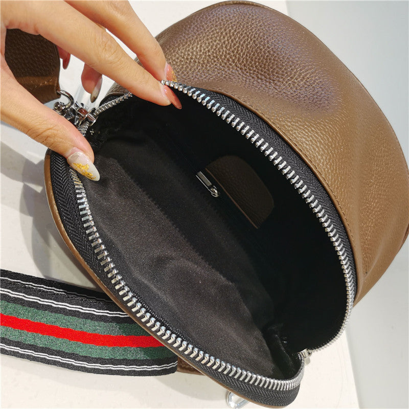 Zipper Genuine Leather Women Bag Trend Fashionable Body Bag Cowhide Women Bag Soft Side Shoulder Bag