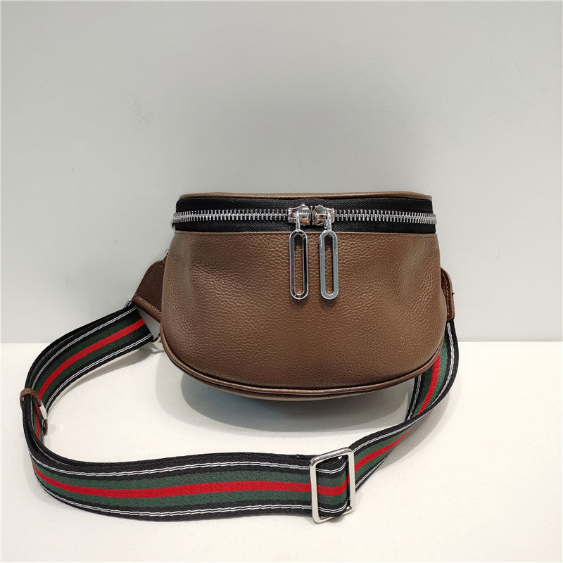 Zipper Genuine Leather Women Bag Trend Fashionable Body Bag Cowhide Women Bag Soft Side Shoulder Bag