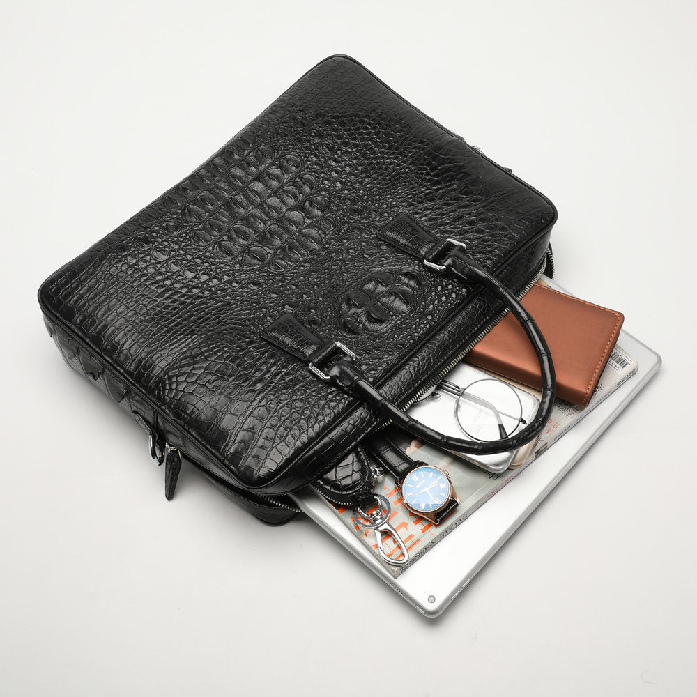 Siamese Crocodile Skin Briefcase Men's Bag Genuine Leather Shoulder Bag Crossbody Business Bag Handbag