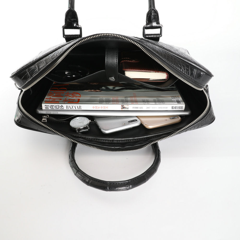 Siamese Crocodile Skin Briefcase Men's Bag Genuine Leather Shoulder Bag Crossbody Business Bag Handbag