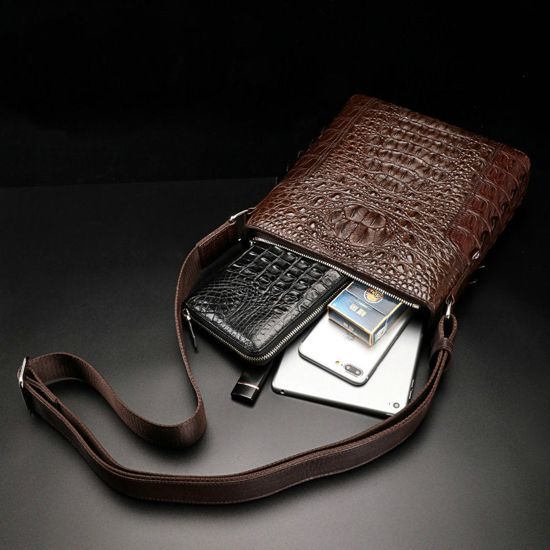 Men's Shoulder Bag Crocodile Skin Genuine Leather Multifunctional Large Capacity Casual Business Crossbody Bag