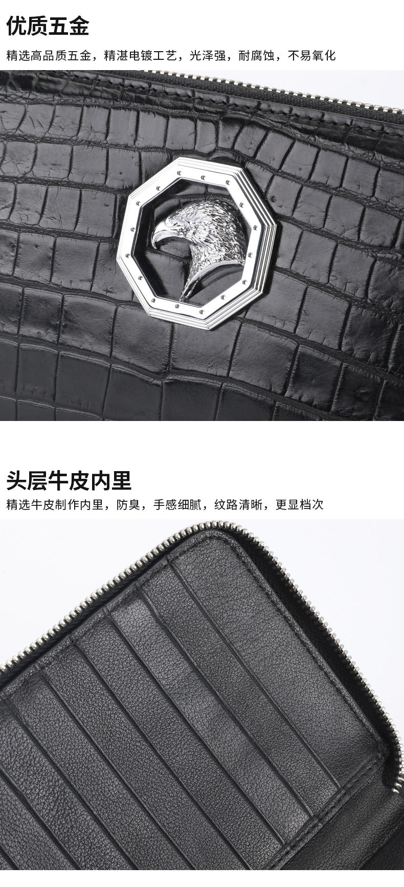 New crocodile belly skin genuine leather long wallet men's wallet business casual men's handbag