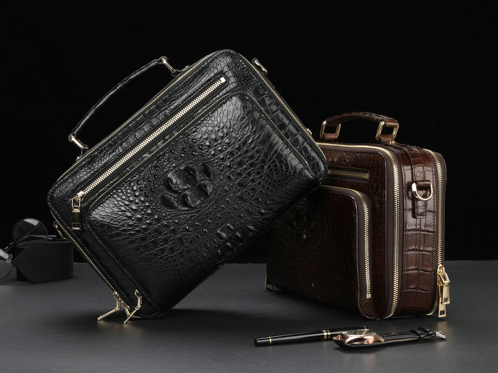 New Siamese Crocodile Skin Men's Bag Genuine Leather Stylish Commuting Business Bag Multifunctional Shoulder Bag Crossbody Bag Handbag