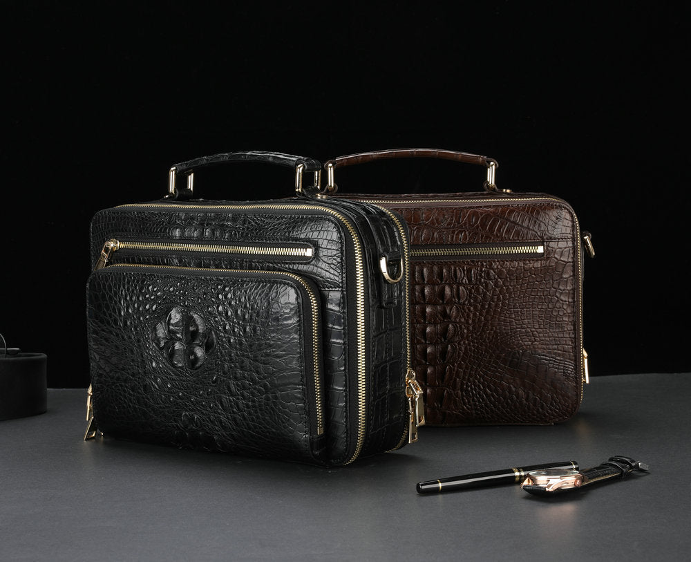 New Siamese Crocodile Skin Men's Bag Genuine Leather Stylish Commuting Business Bag Multifunctional Shoulder Bag Crossbody Bag Handbag
