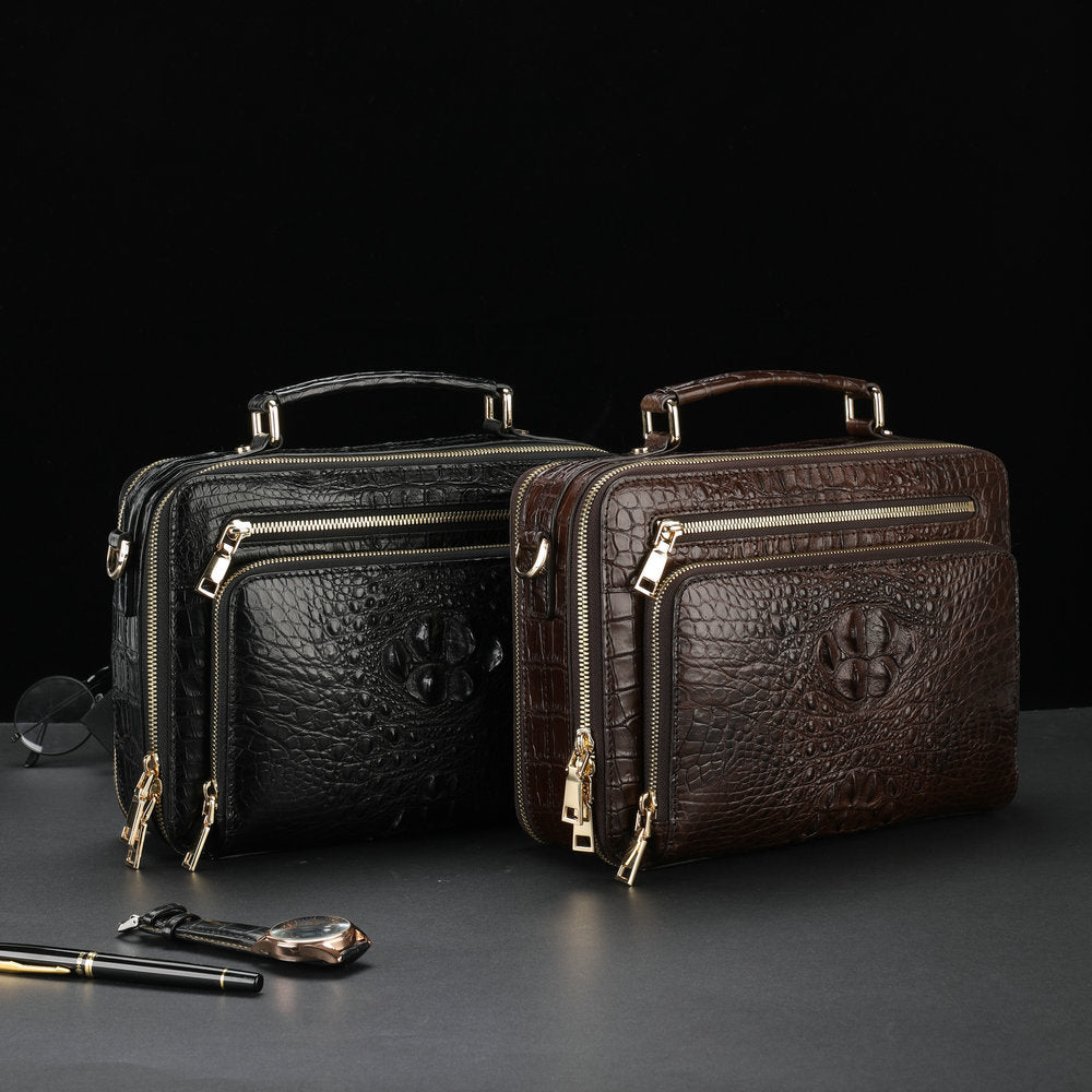 New Siamese Crocodile Skin Men's Bag Genuine Leather Stylish Commuting Business Bag Multifunctional Shoulder Bag Crossbody Bag Handbag