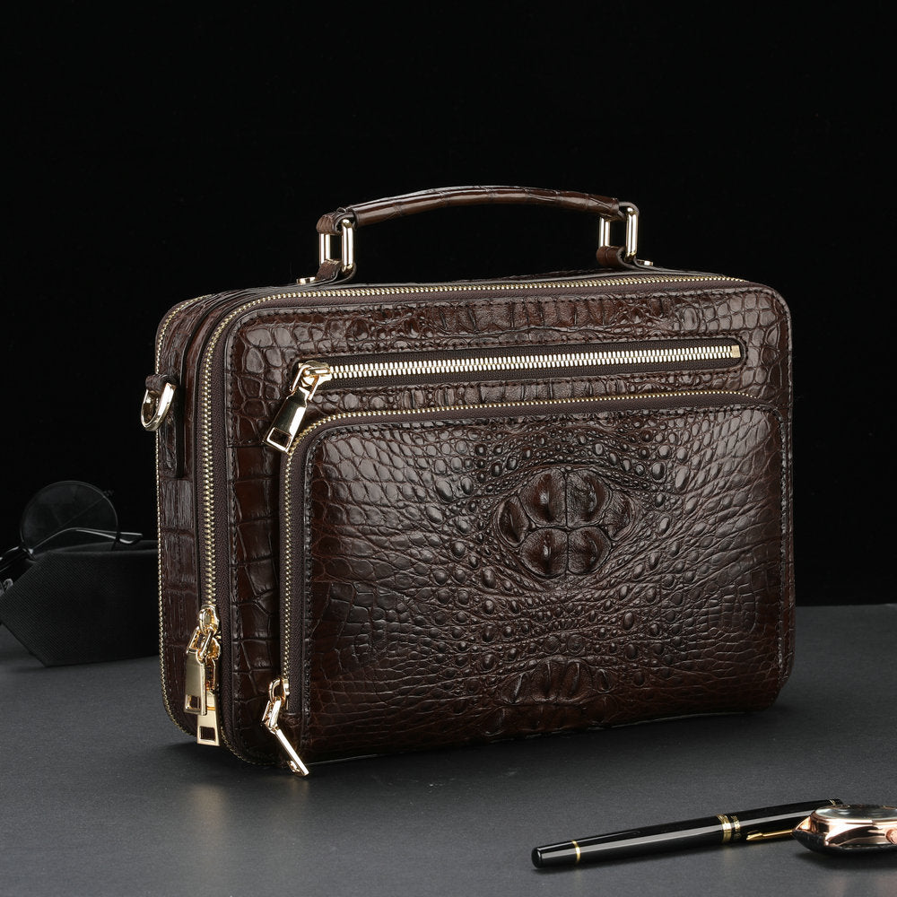 New Siamese Crocodile Skin Men's Bag Genuine Leather Stylish Commuting Business Bag Multifunctional Shoulder Bag Crossbody Bag Handbag