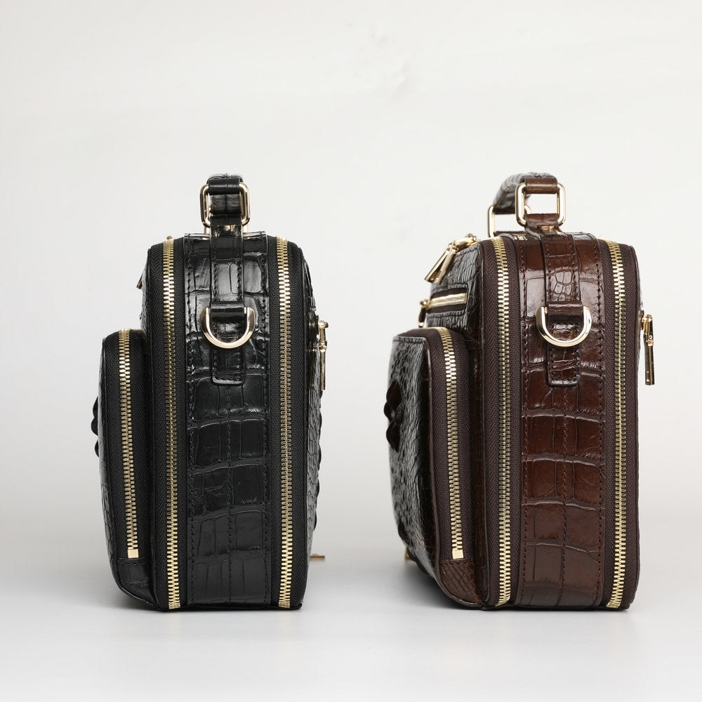 New Siamese Crocodile Skin Men's Bag Genuine Leather Stylish Commuting Business Bag Multifunctional Shoulder Bag Crossbody Bag Handbag