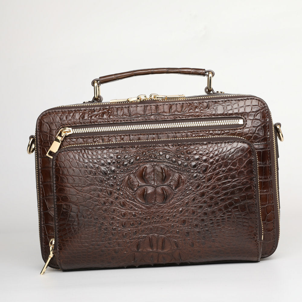 New Siamese Crocodile Skin Men's Bag Genuine Leather Stylish Commuting Business Bag Multifunctional Shoulder Bag Crossbody Bag Handbag