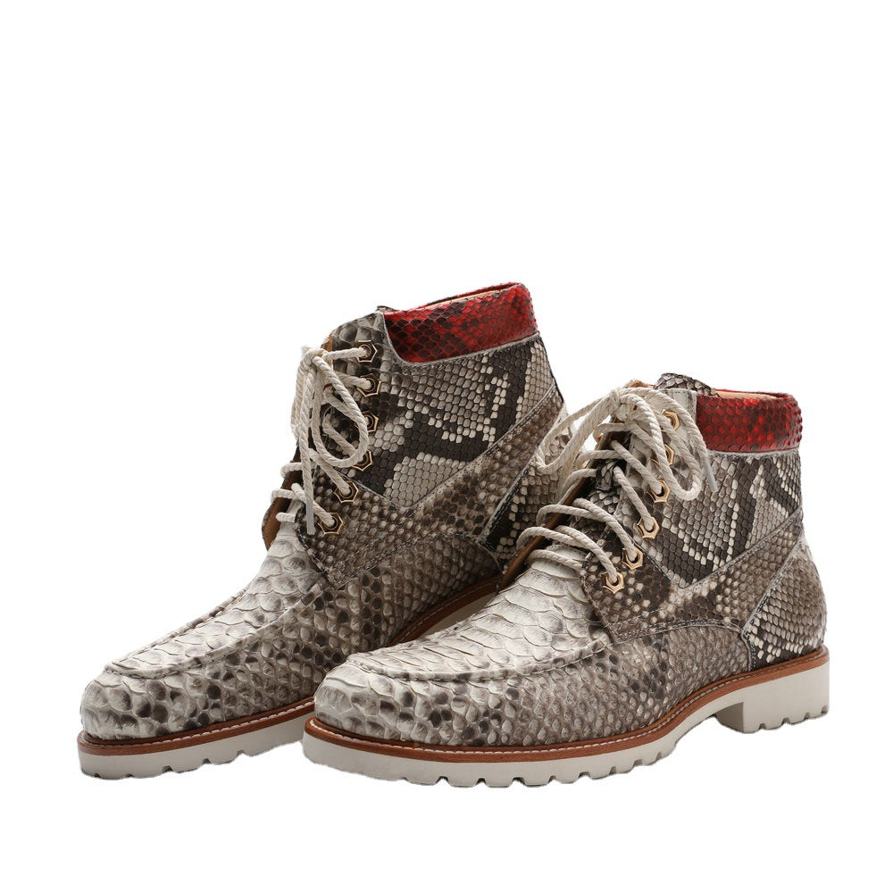 Python Skin Genuine Leather Men's Boots Martin Boots Casual Shoes