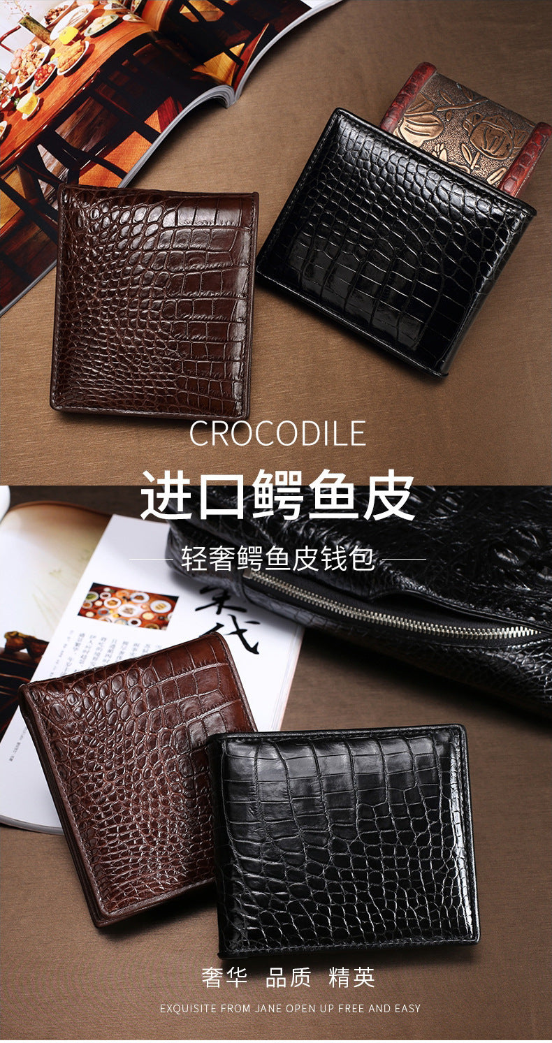 Crocodile skin short wallet genuine leather men's wallet card holder business handbag