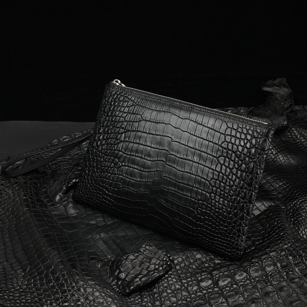 Siamese Crocodile Belly Skin Genuine Leather Men's Bag Casual Handbag Business Bag
