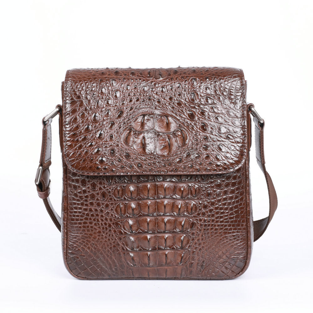 New Men's Shoulder Bag Siamese Crocodile Leather Business Commuting Large Capacity Crossbody Bag