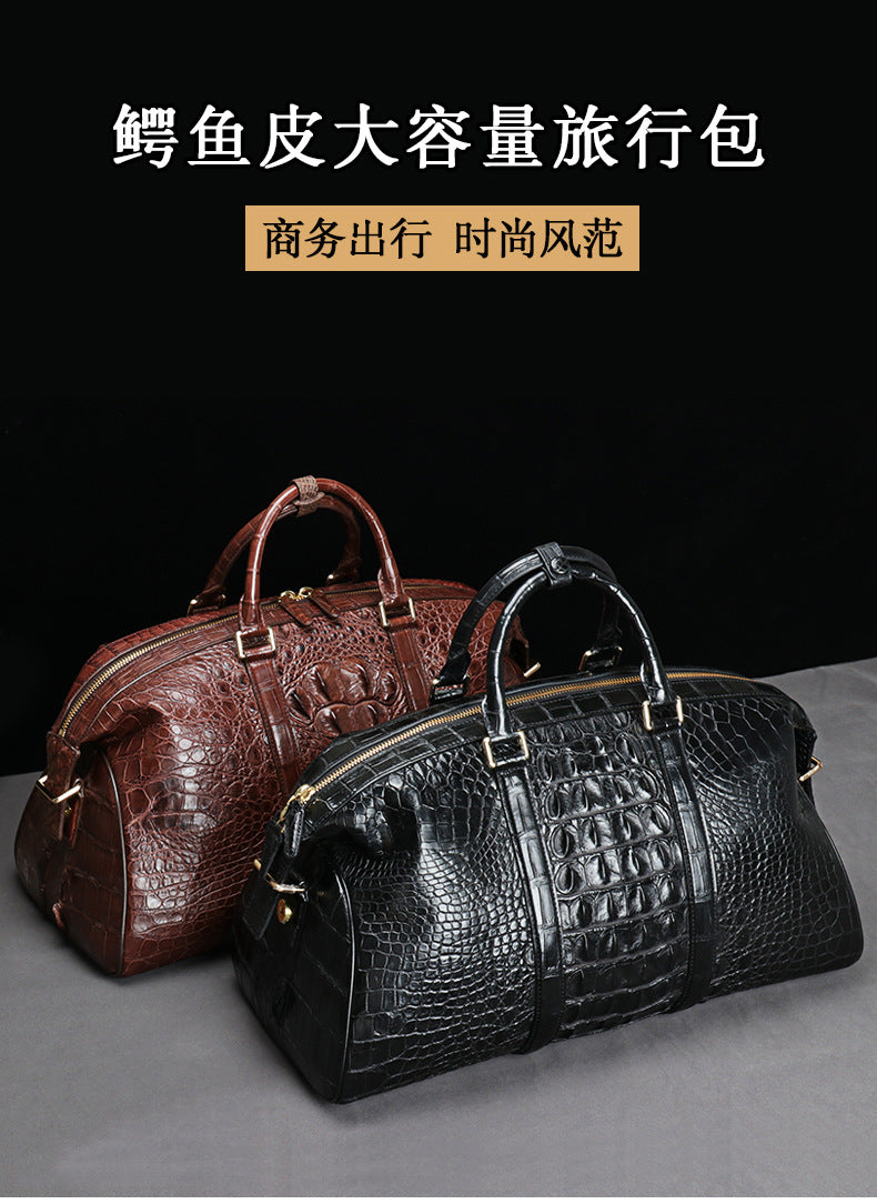 Siamese crocodile skin genuine leather unisex handbag travel bag casual fashion large capacity handbag