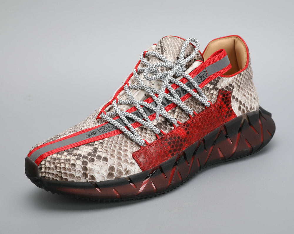 Python skin genuine leather men's sneakers sports casual shoes anti-slip men's shoes