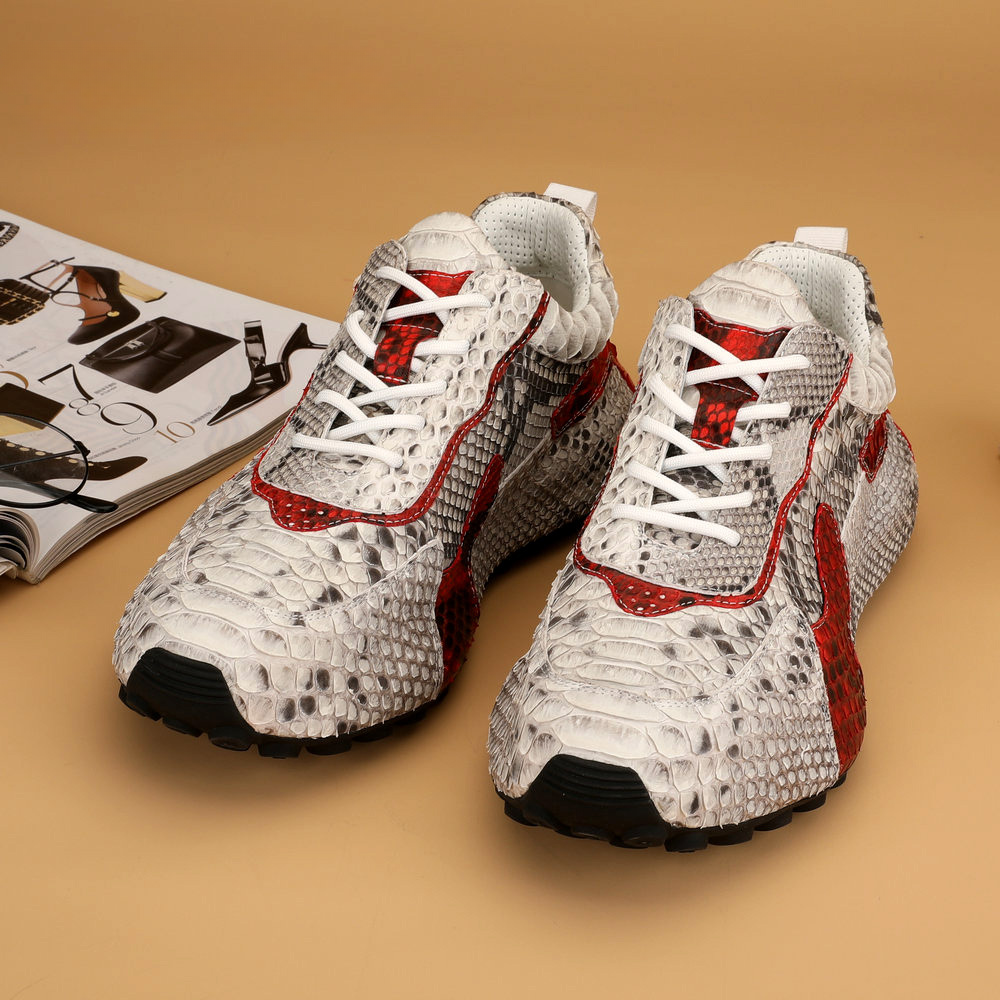 Python Skin Genuine Leather Men's Platform Sneakers Sports Casual Men's Shoes Fashion Anti-Slip Men Shoes