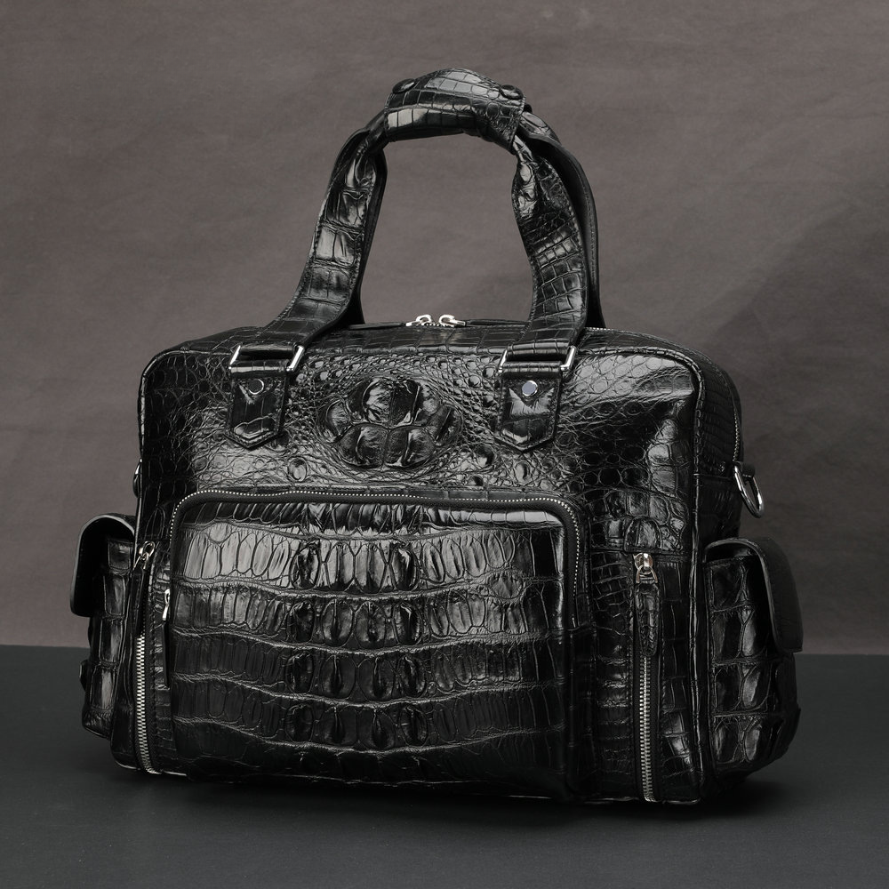 Siamese Crocodile Skin Men's Travel Bag Genuine Leather Travel Handbag Large Capacity Handbag