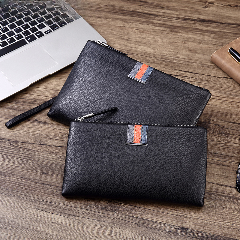 Men's Clutch Bag Genuine Cowhide Leather Casual Business Smart Anti-Theft Handbag for Men