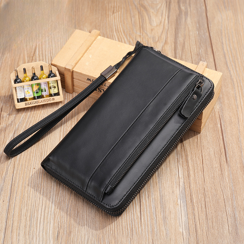 Men's wallet genuine cowhide leather clutch bag large capacity card holder wrist bag for men