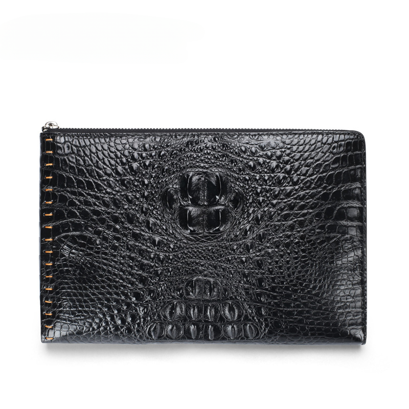 New Crocodile Skin Men's Handbag Business Casual Half Hand Sewn Men's Bag