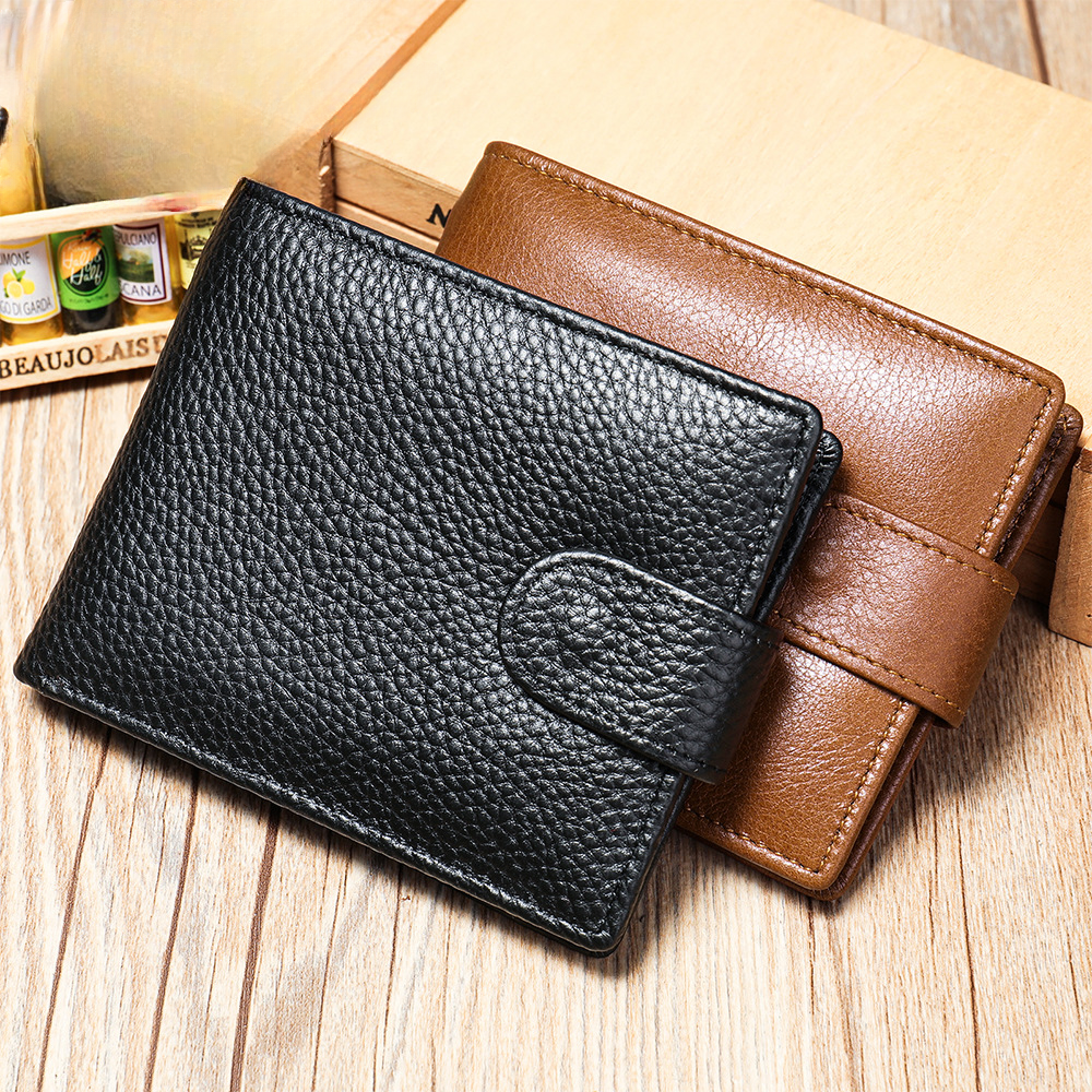 Men's Wallet RFID Genuine Cowhide Leather Card Holder Coin Casual Retro Large Capacity Clutch Bag