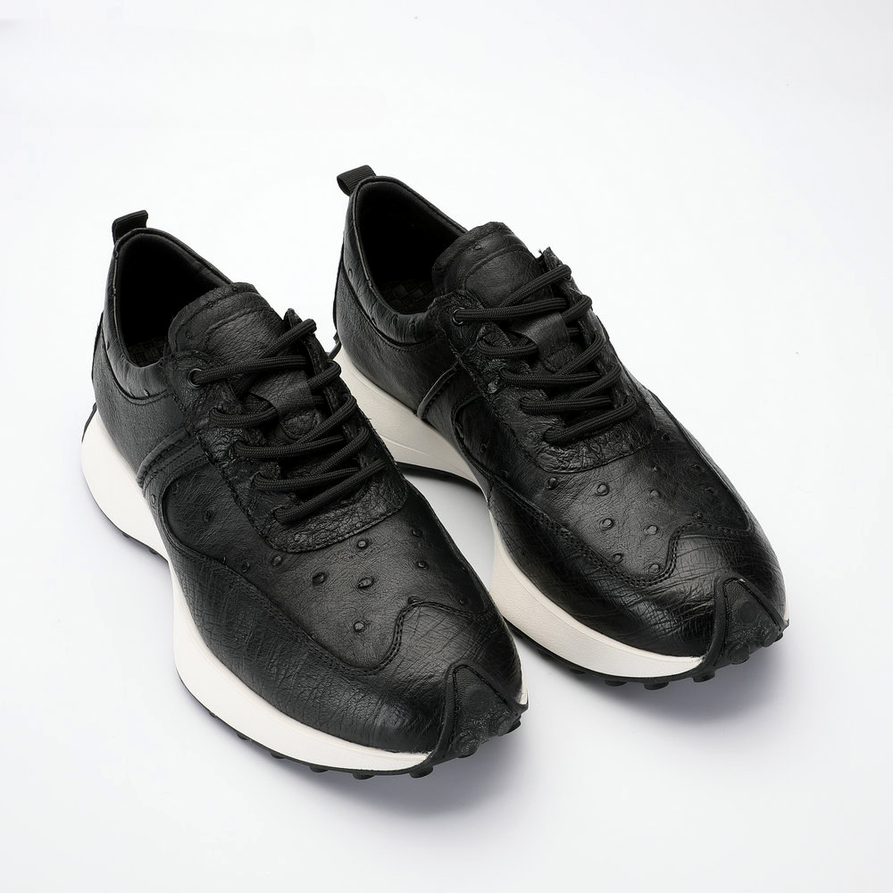 Ostrich skin men's shoes genuine leather sports casual sneakers thick sole wear-resistant breathable men's shoes