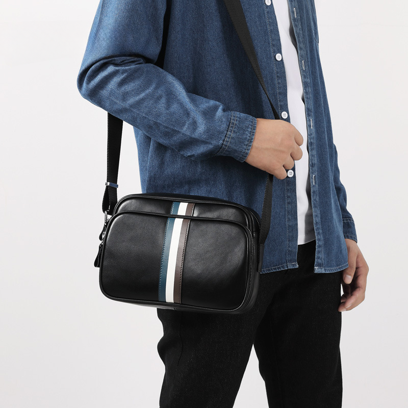 Men's shoulder bag, genuine cowhide leather, business fashion, large capacity, crossbody bag