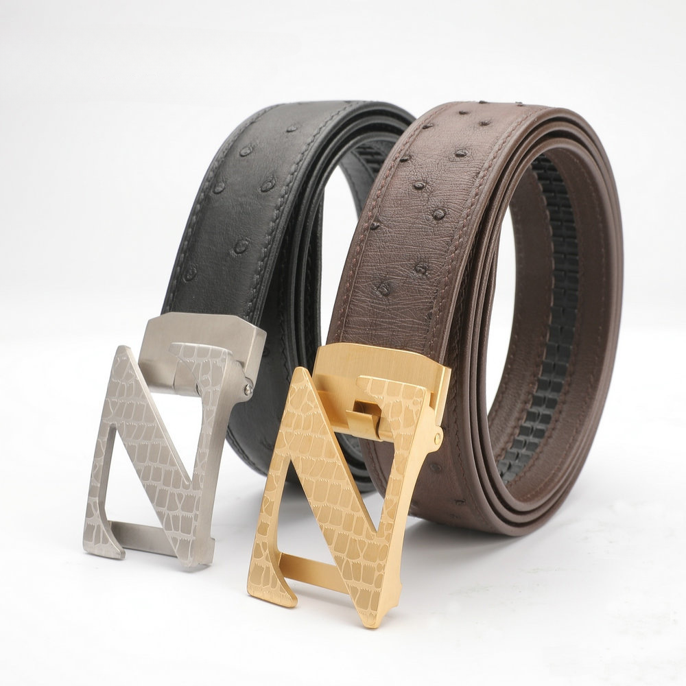 New Ostrich Skin Men's Belt Genuine Leather Automatic Buckle Casual Business Width 3.4cm Men's Belt
