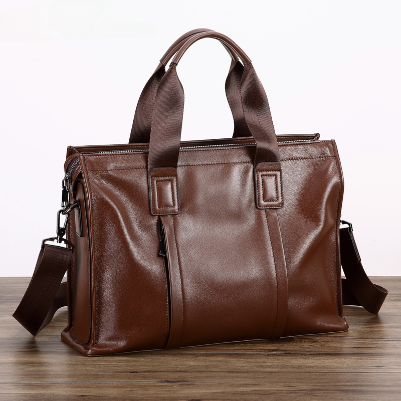Men's handbag genuine leather cowhide computer bag business large capacity briefcase