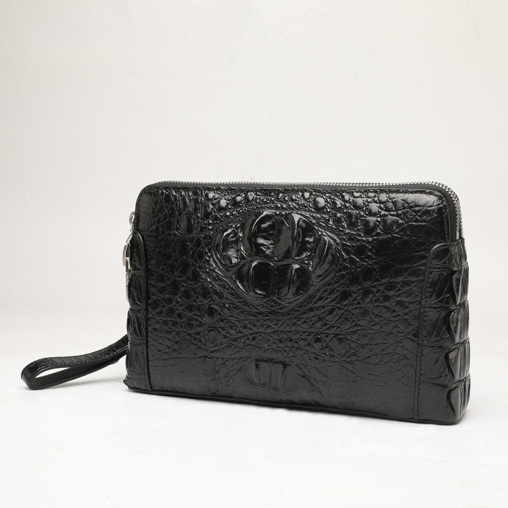 Crocodile Skin Genuine Leather Handbag Double Zipper Security Lock Privacy Protection Business Meeting Men's Bag