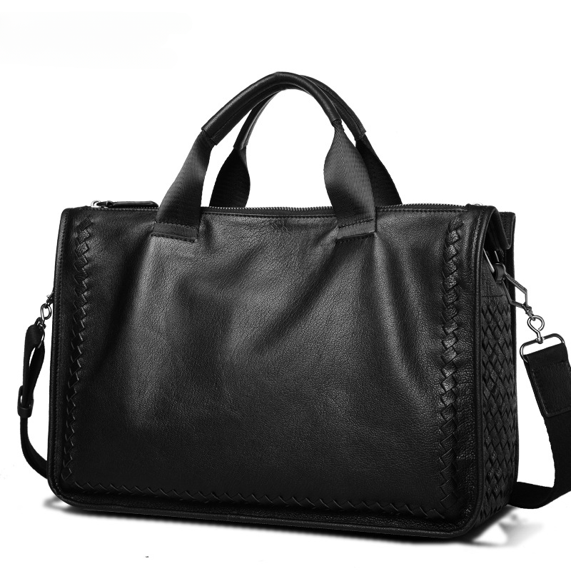 Men's Briefcase Sheepskin Genuine Leather Crossbody Shoulder Bag Computer Bag Business Handbag