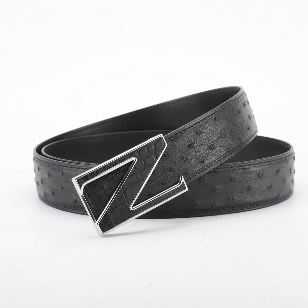 Ostrich skin genuine leather men's belt fashion business casual smooth buckle men belt