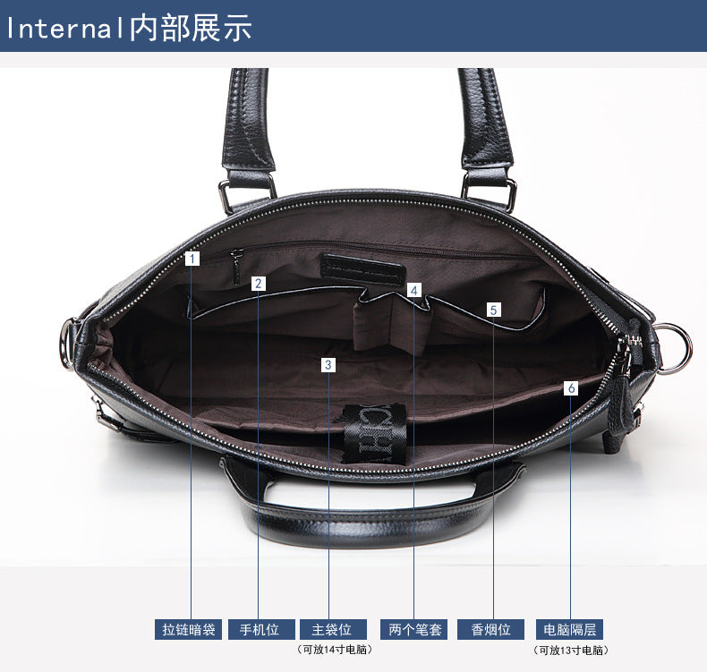 Men's handbag genuine cowhide business large capacity briefcase handbag