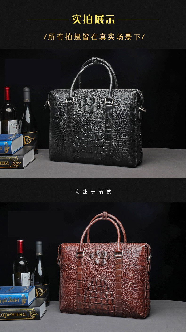 Siamese crocodile skin genuine leather men's briefcase handbag business trip commuting meeting business bag office bag file bag handbag shoulder bag
