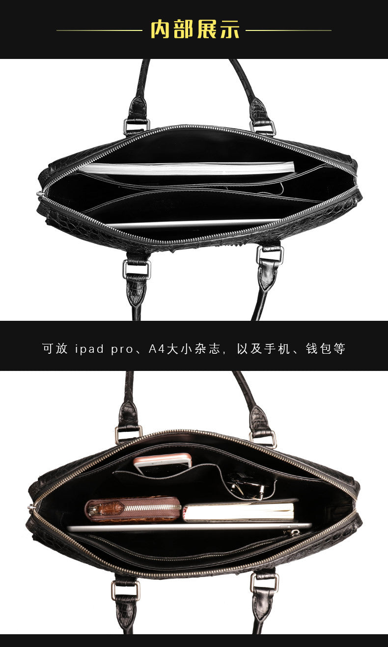 Siamese crocodile skin genuine leather men's briefcase handbag business trip commuting meeting business bag office bag file bag handbag shoulder bag