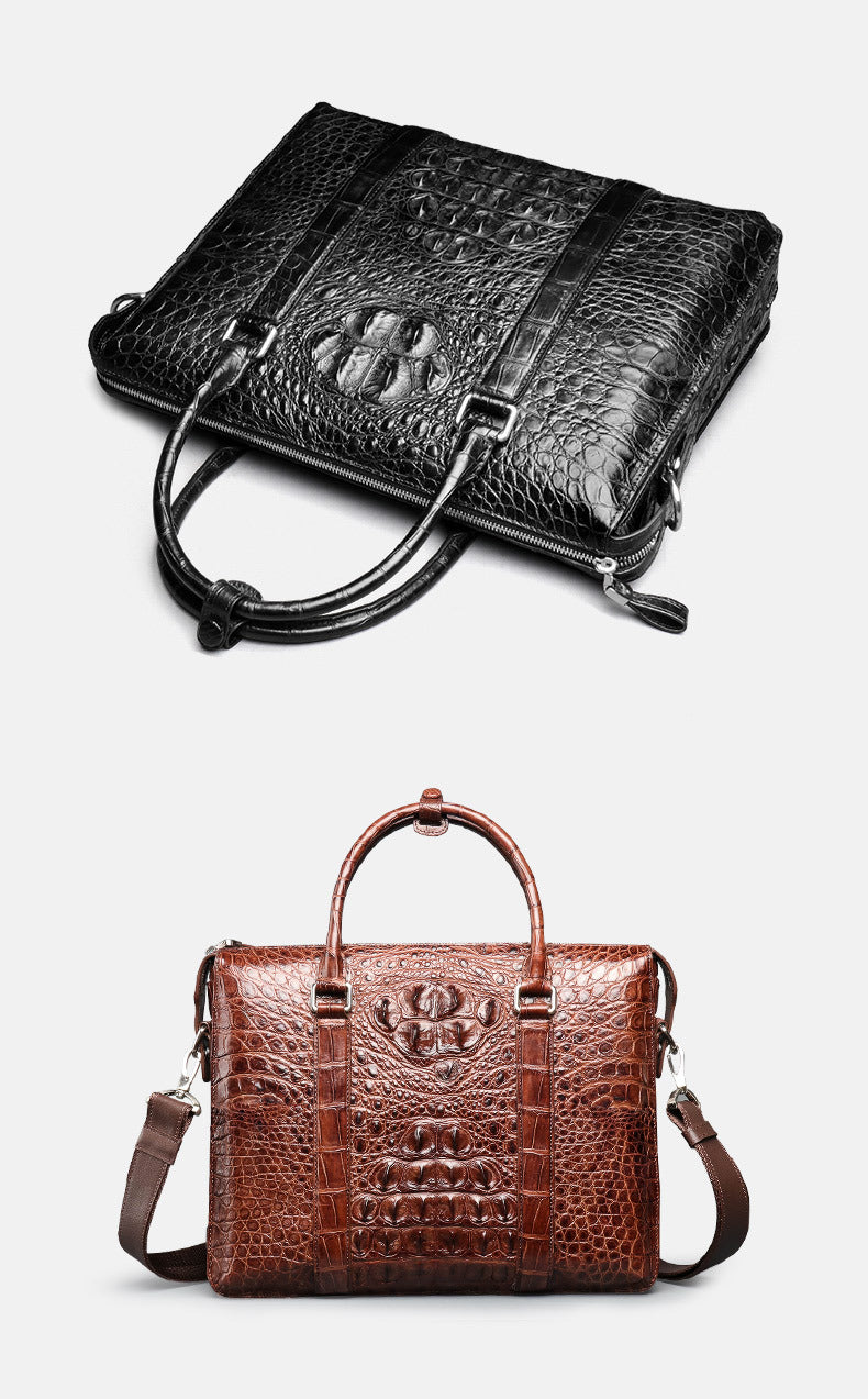 Siamese crocodile skin genuine leather men's briefcase handbag business trip commuting meeting business bag office bag file bag handbag shoulder bag