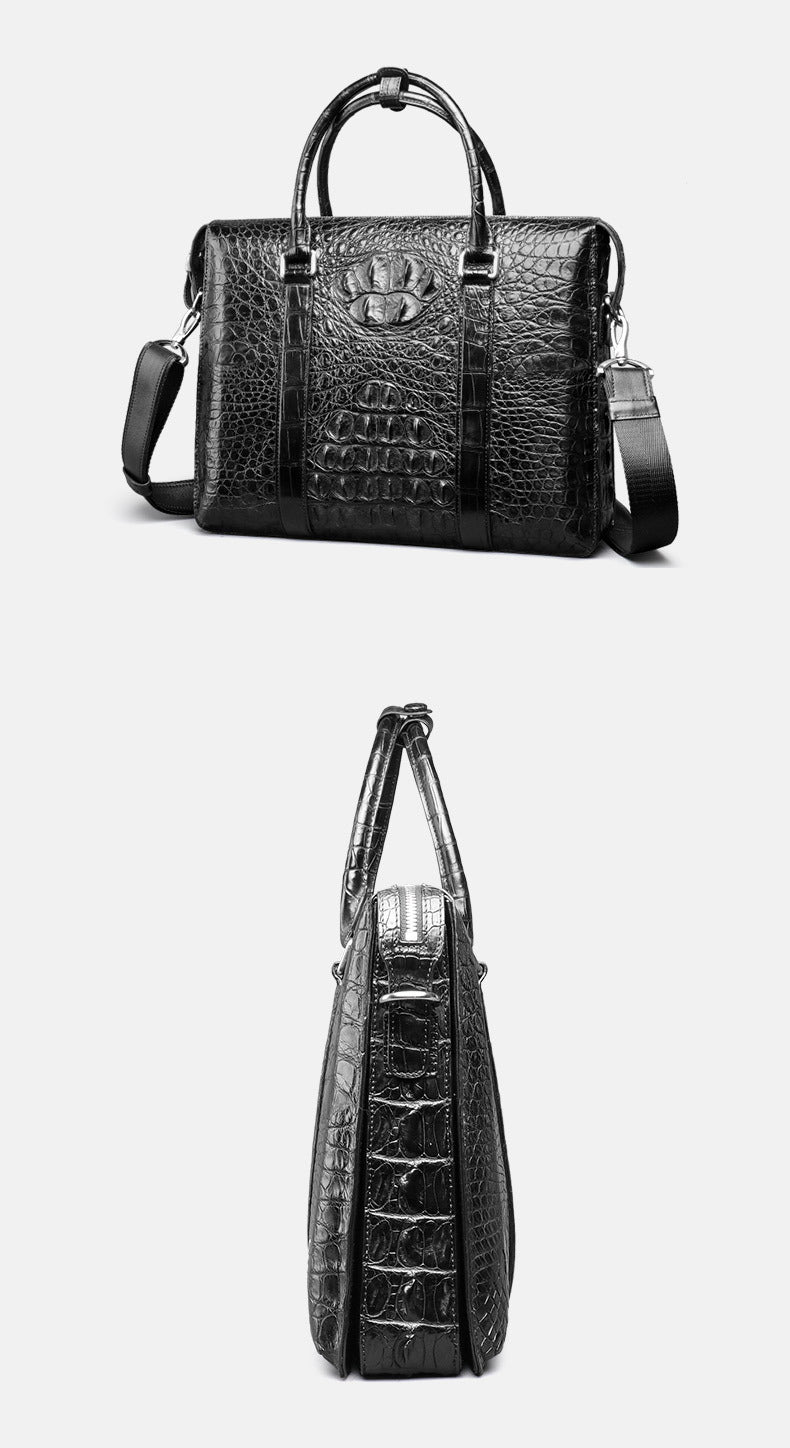 Siamese crocodile skin genuine leather men's briefcase handbag business trip commuting meeting business bag office bag file bag handbag shoulder bag