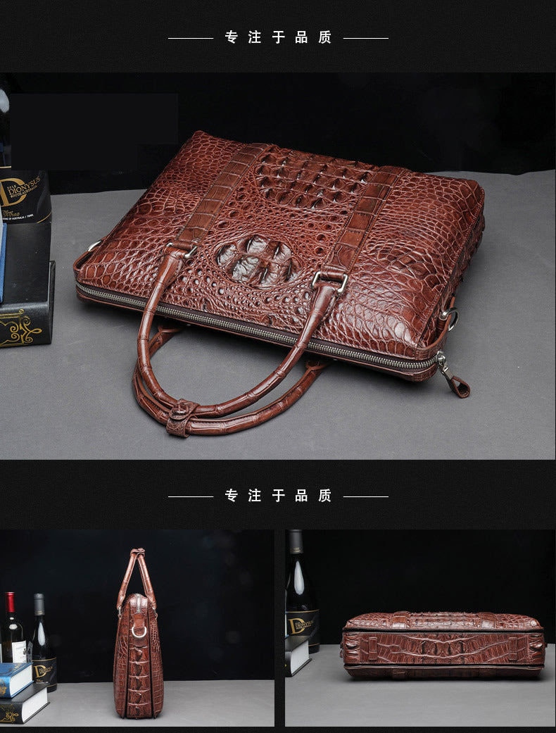 Siamese crocodile skin genuine leather men's briefcase handbag business trip commuting meeting business bag office bag file bag handbag shoulder bag