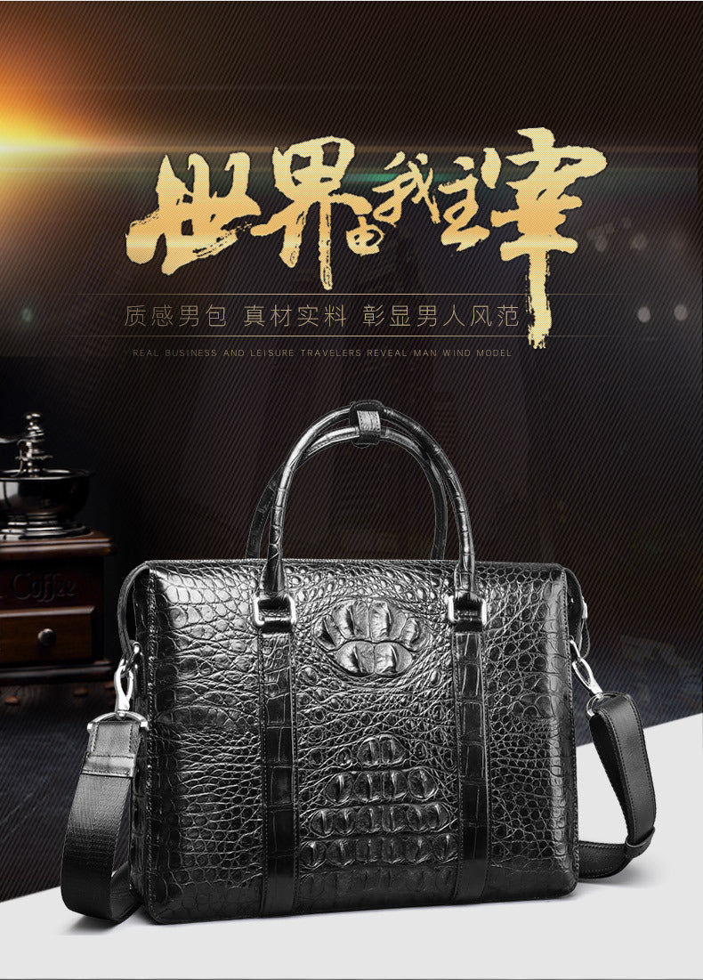 Siamese crocodile skin genuine leather men's briefcase handbag business trip commuting meeting business bag office bag file bag handbag shoulder bag