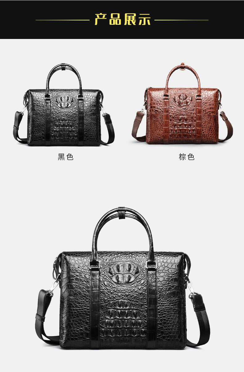 Siamese crocodile skin genuine leather men's briefcase handbag business trip commuting meeting business bag office bag file bag handbag shoulder bag