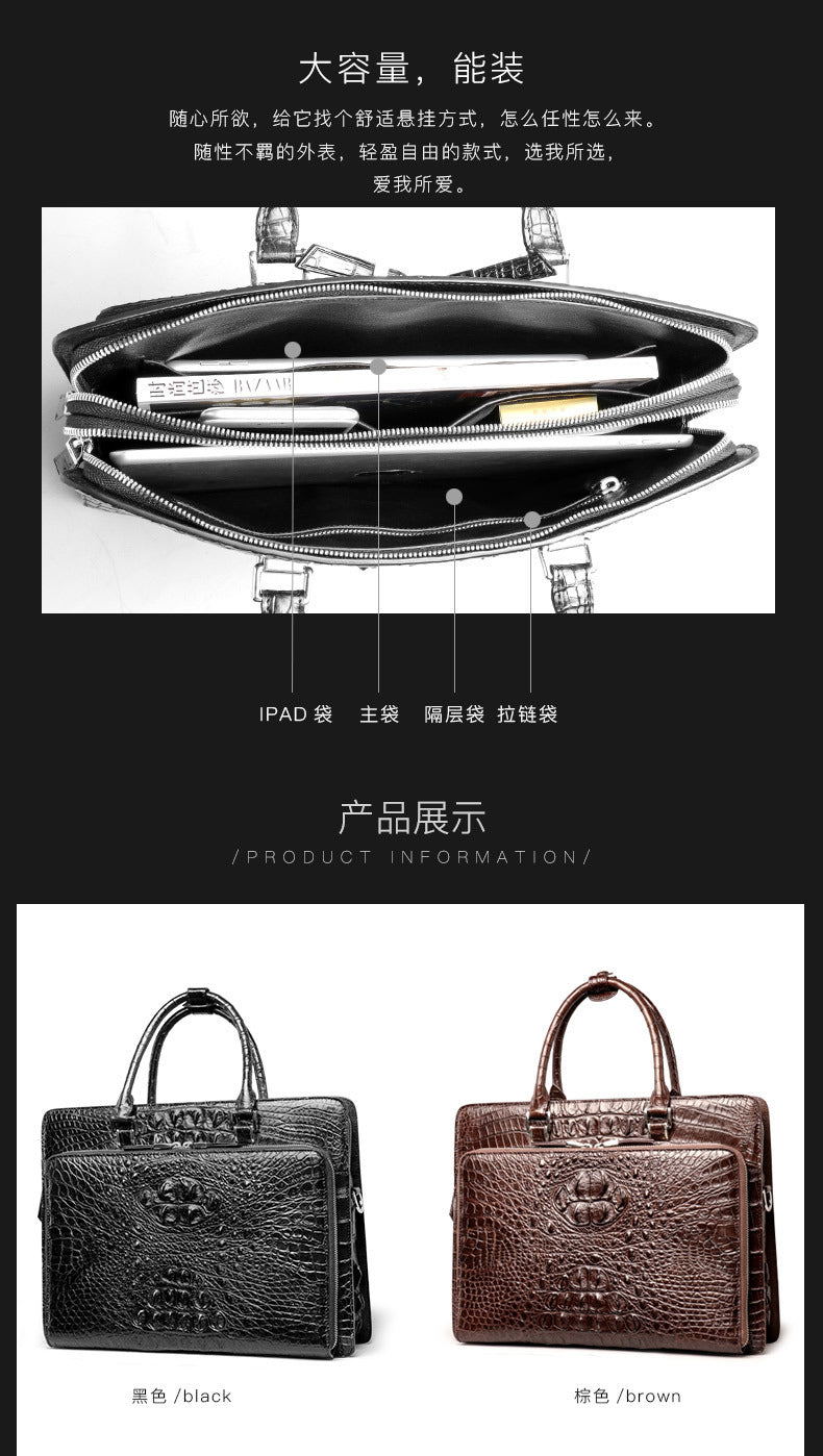 Siamese Crocodile Skin Men's Briefcase Genuine Leather High Quality Business Bag Handbag