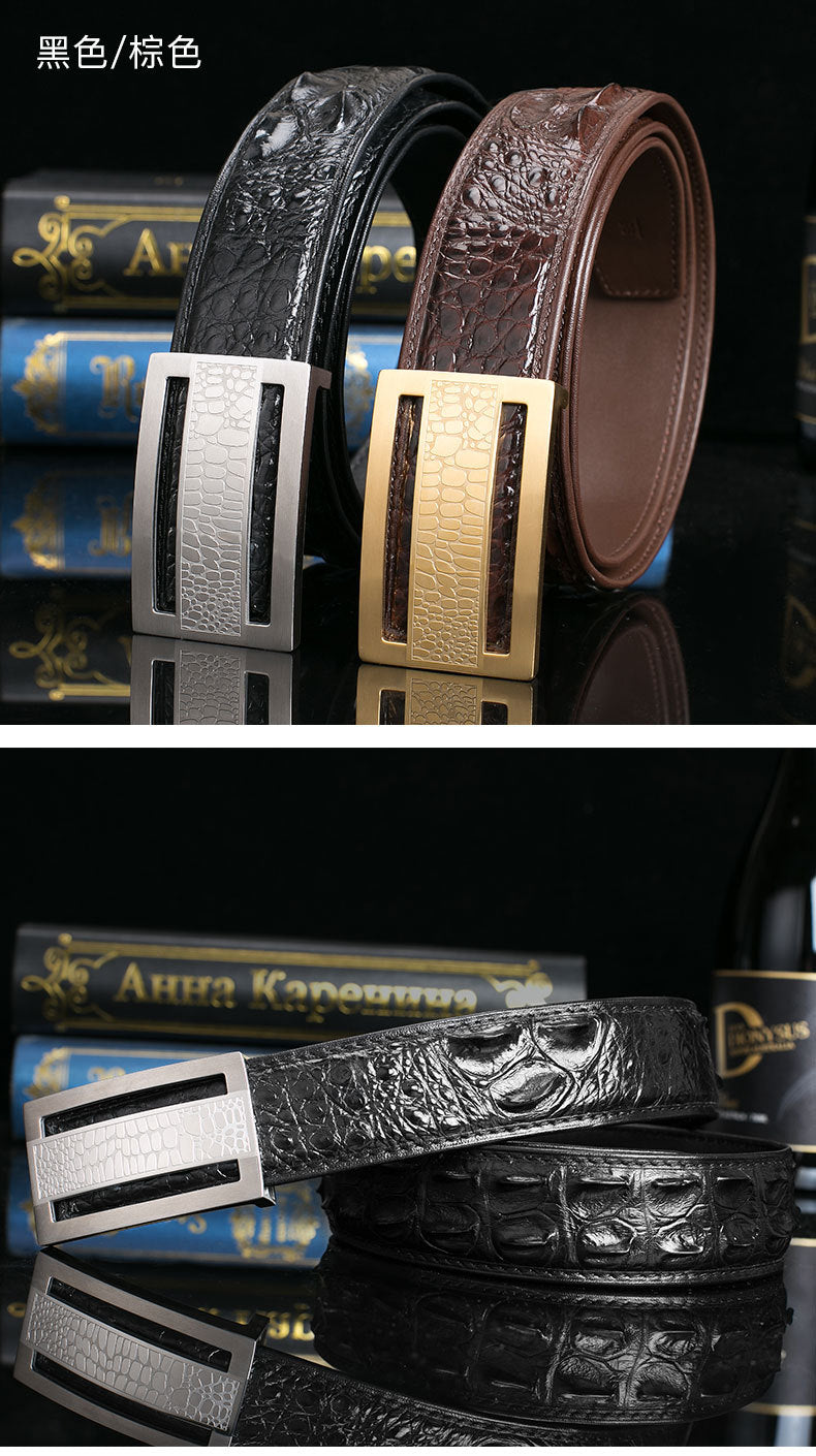 Siamese Crocodile Skin Genuine Leather Men's Belt Smooth Buckle Stylish Business Casual Belt Gift Present