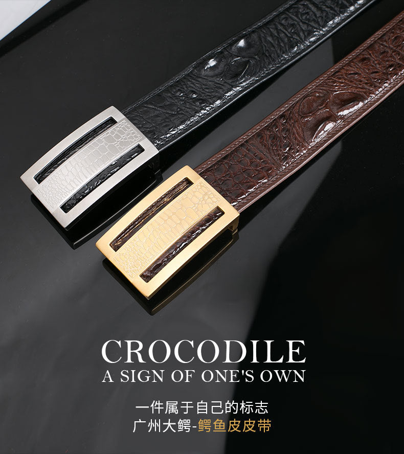 Siamese Crocodile Skin Genuine Leather Men's Belt Smooth Buckle Stylish Business Casual Belt Gift Present