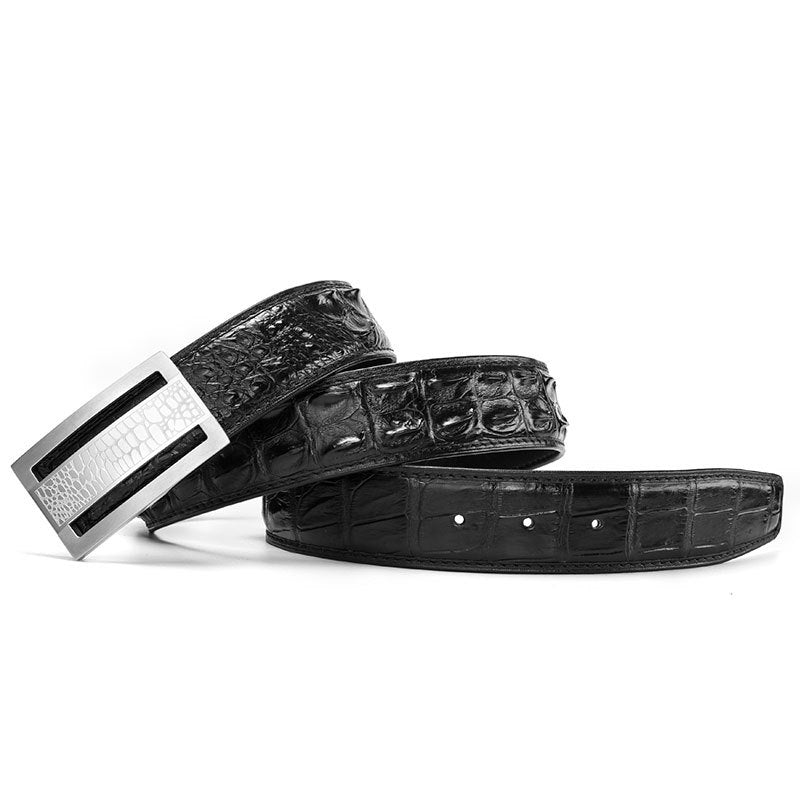 Siamese Crocodile Skin Genuine Leather Men's Belt Smooth Buckle Stylish Business Casual Belt Gift Present